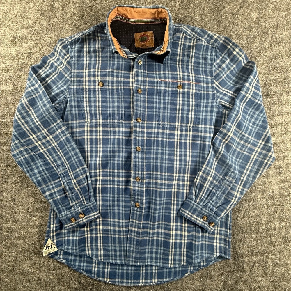 Boston Traders Flannel Shirt Mens M Blue Plaid Button Down Vintage Cotton